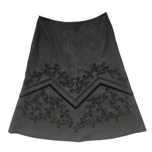Ann Taylor LOFT Gray Lined Wool Rayon Blend Skirt Embroidery Detail 12 Petite